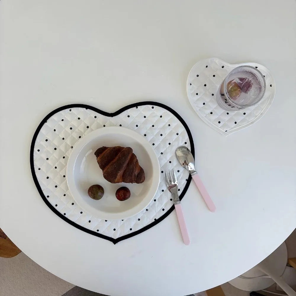 Heart-Shaped Quilted Fabric Placemats & Cup Coasters Decorative Placemats Nixie