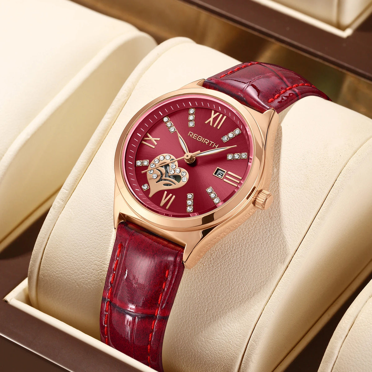 REBIRTH Women's Quartz Watch | Leather Band Roman Numeral