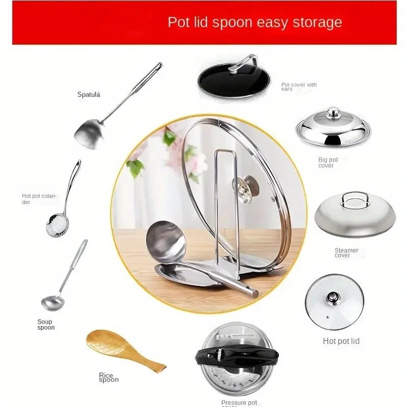 Stainless Steel Pot Lid Holder & Spoon Rest with Drip Tray Pot Lid Holder Nixie