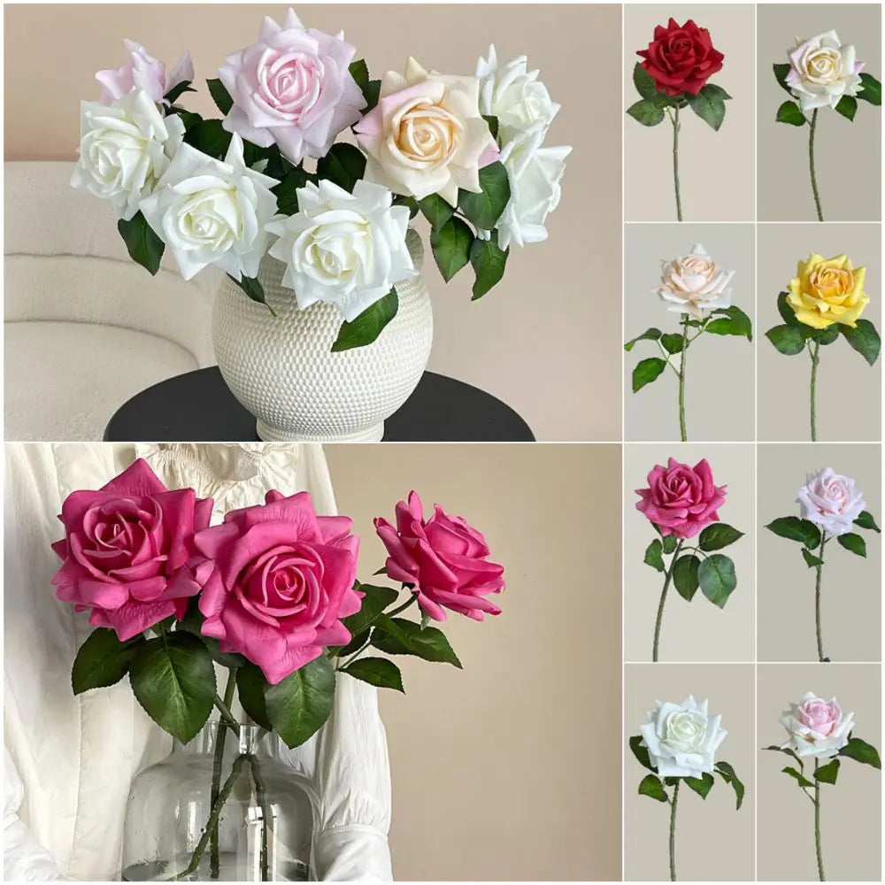 Multicolor Artificial Rose Single Stem – Real Touch Silk Flower Artificial Silk Flower Nixie