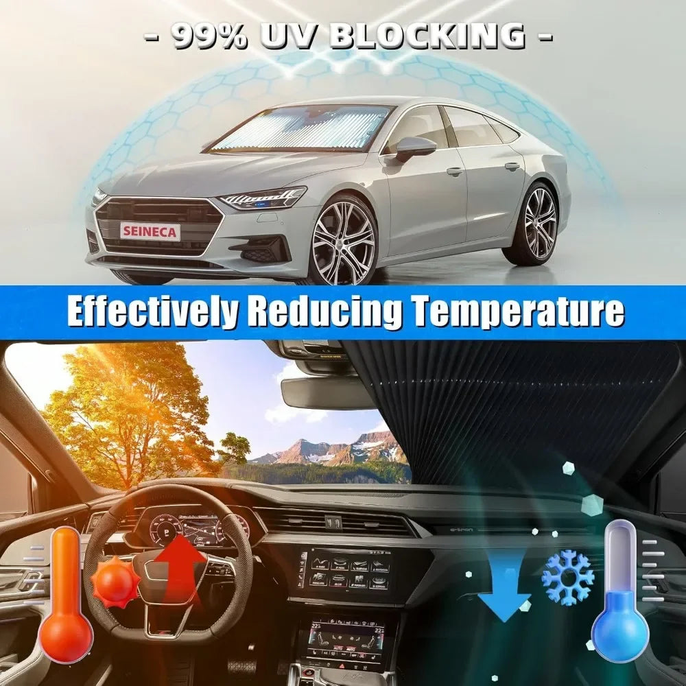 Retractable Accordion Windshield Sunshade – Blocks 99% UV Rays Car Windshield Sunshade Nixie