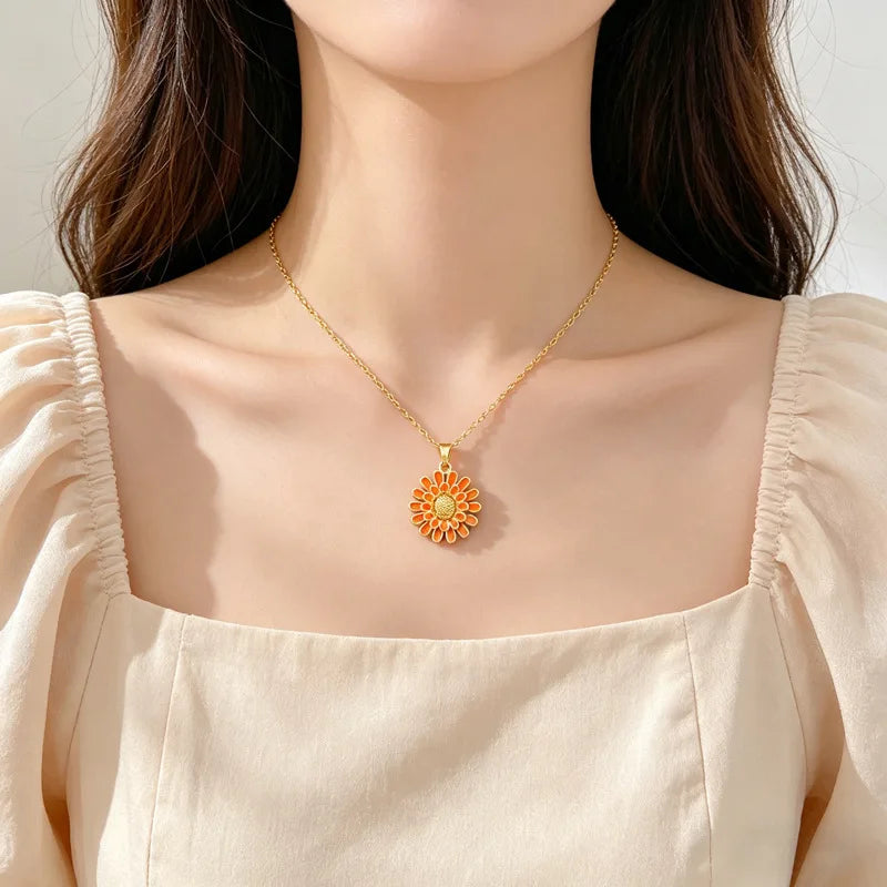 Sunflower Pendant Necklace Gold Stainless Steel Choker Women Pendant Necklace Nixie