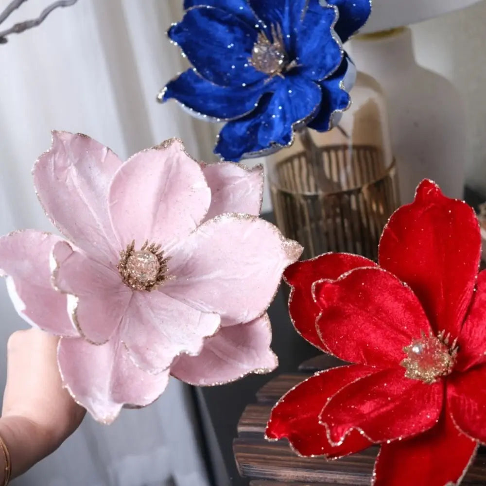 Artificial Poinsettia Glitter Flower 21cm Christmas Decoration Christmas Tree Ornament Nixie
