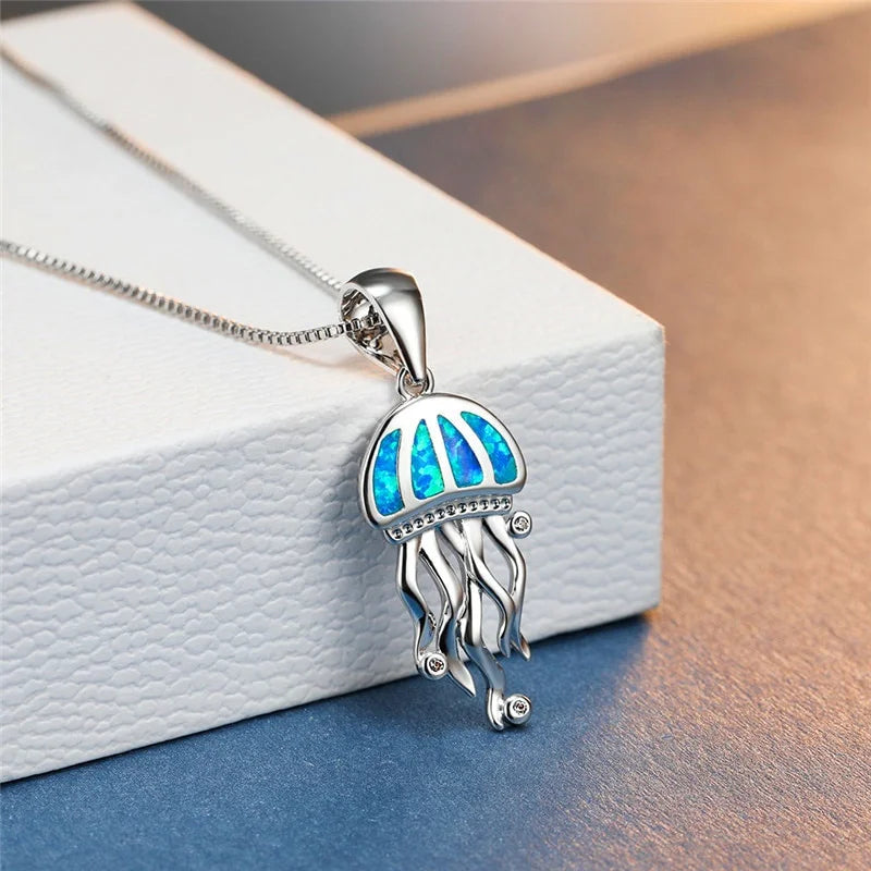 Blue Fire Opal Jellyfish Pendant Necklace | Women's Jewelry Pendant Necklace Nixie