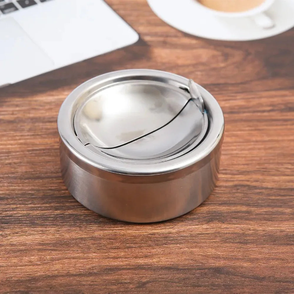 Windproof Ashtray with Lid – Stainless Steel Portable Home Ashtray