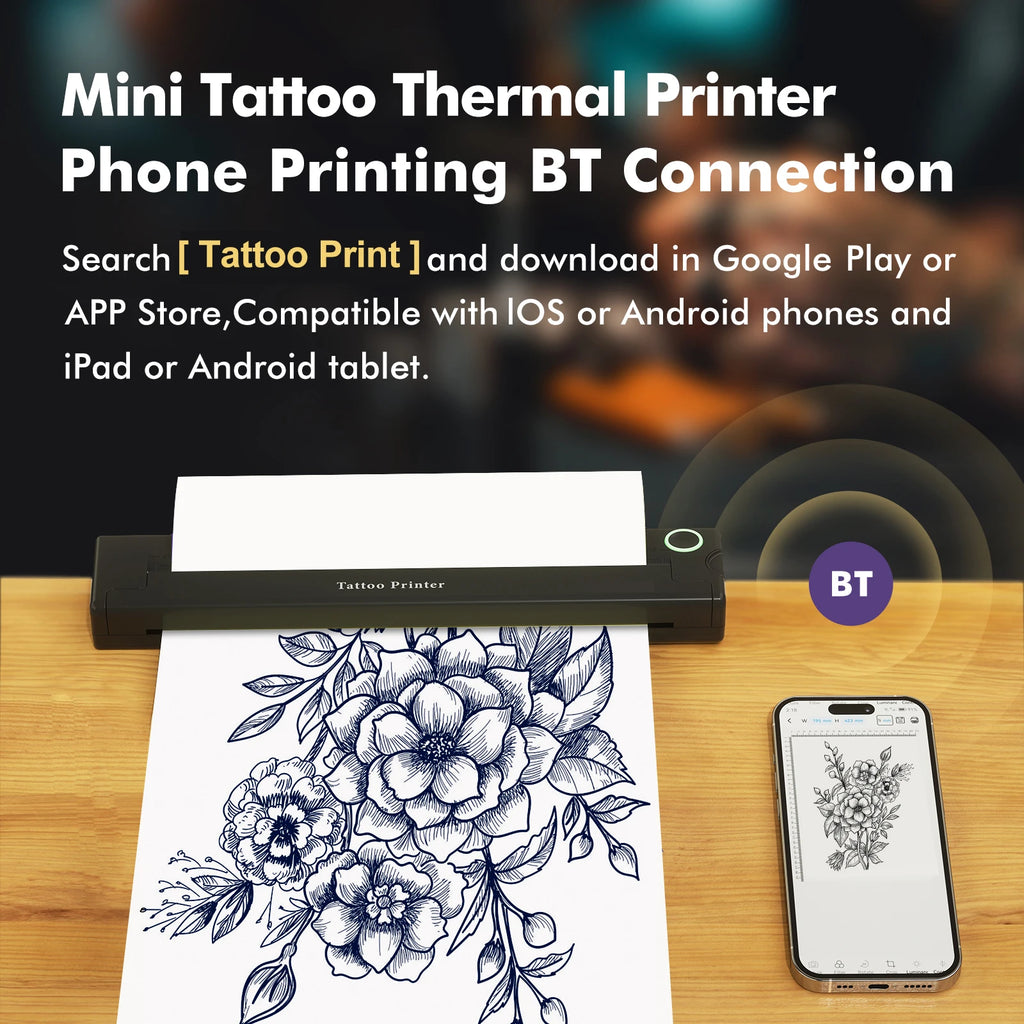 INSTOFC Mini A4 Wireless Bluetooth Tattoo Stencil Printer