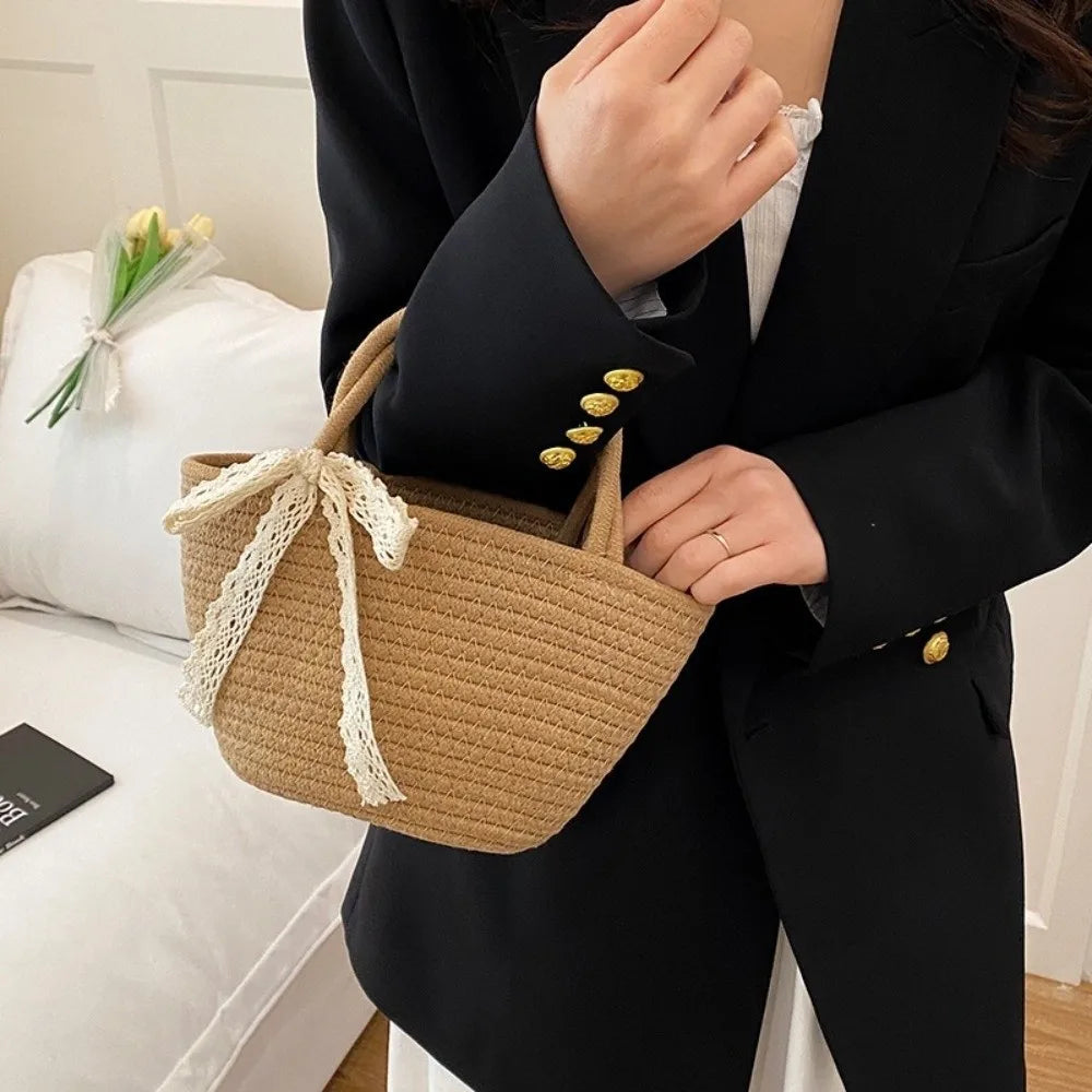 Boho Cotton Rope Woven Bucket Bag – Beach Tote Handbag Woven Bucket Handbag Nixie