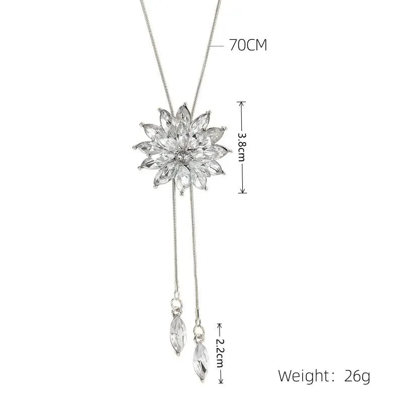 Luxury Tassel Crystal Flower Long Pendant Necklace for Women