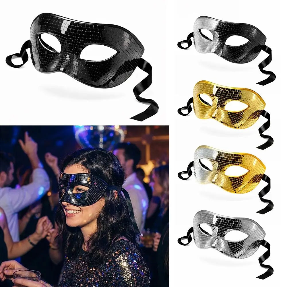 Silver Mirror Masquerade Mask – Glitter Ball Party Eye Mask Masquerade Eye Mask Nixie