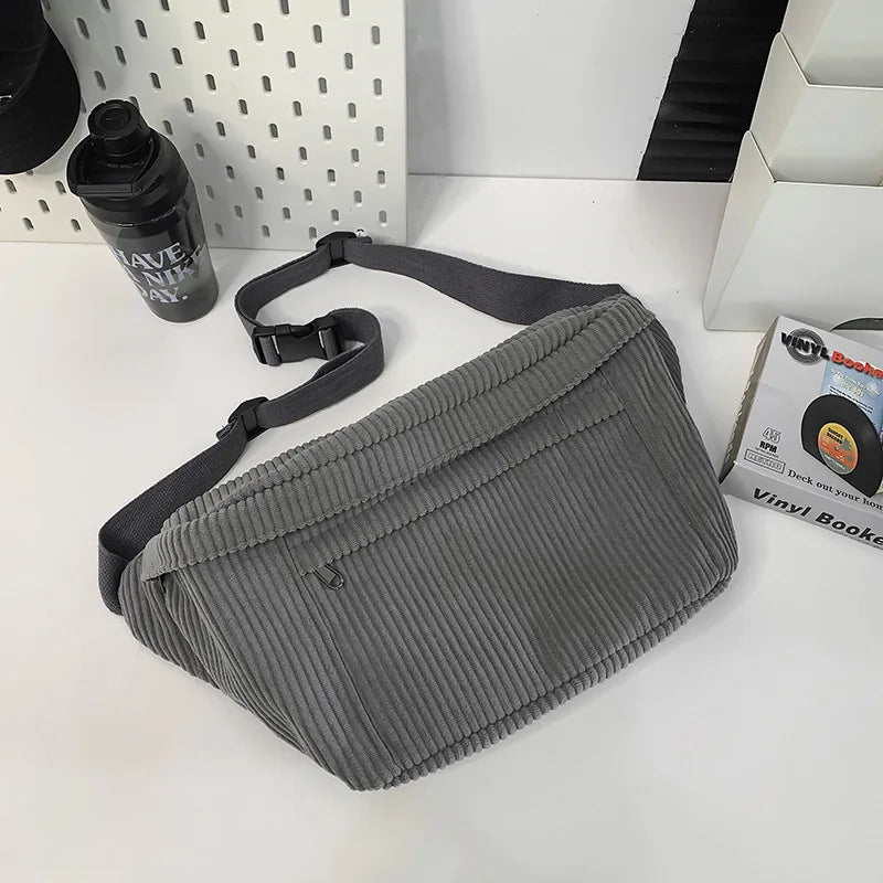 Nixie Large Corduroy Chest Bag – Crossbody Sling Bag Crossbody Chest Bag Nixie Gray
