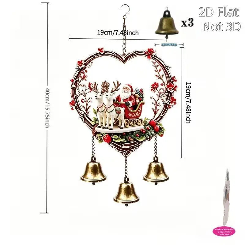 Santa Reindeer Acrylic Wind Chime | 3 Bells Christmas Ornament