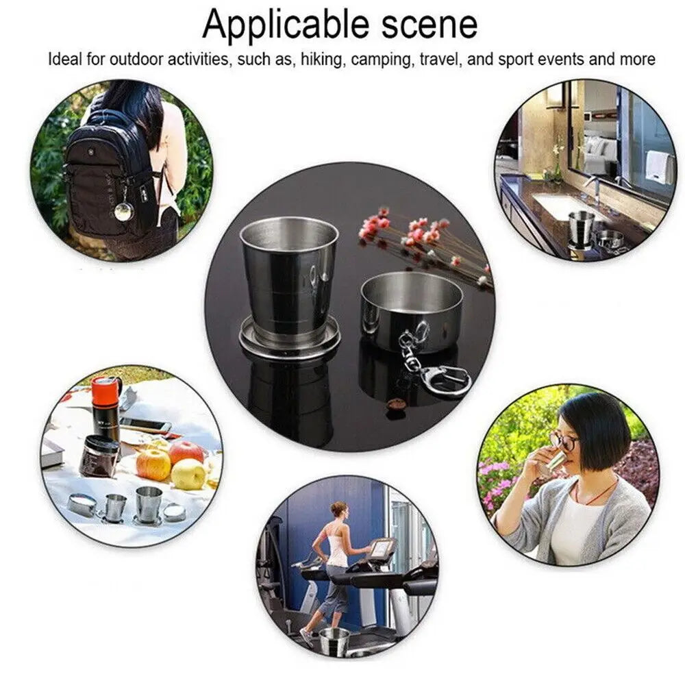 Collapsible Stainless Steel Travel Cup with Keychain & Lid Collapsible Travel Cup Nixie