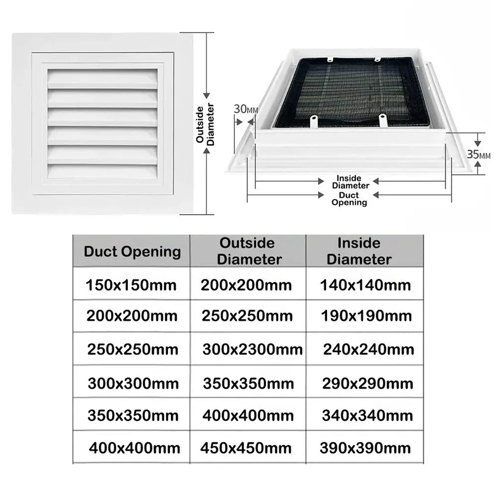 Aluminum Square Air Vent Grille White Gable Vent with Mesh Screen Air Vent Grille Nixie