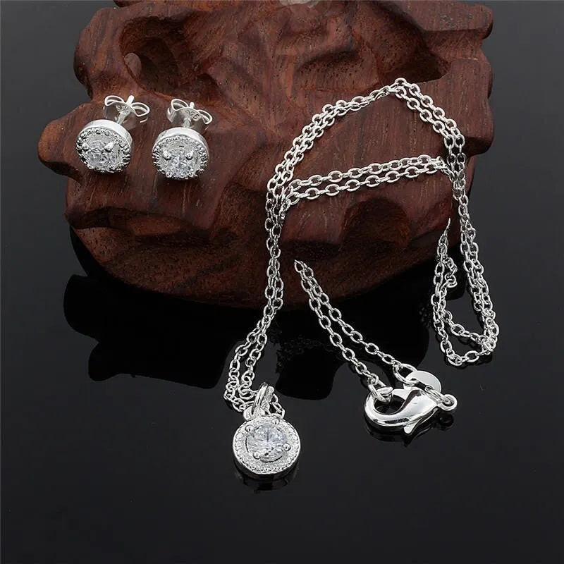 4-Piece Silver Zirconia Jewelry Set – Necklace, Ring & Earrings Jewelry Set Nixie