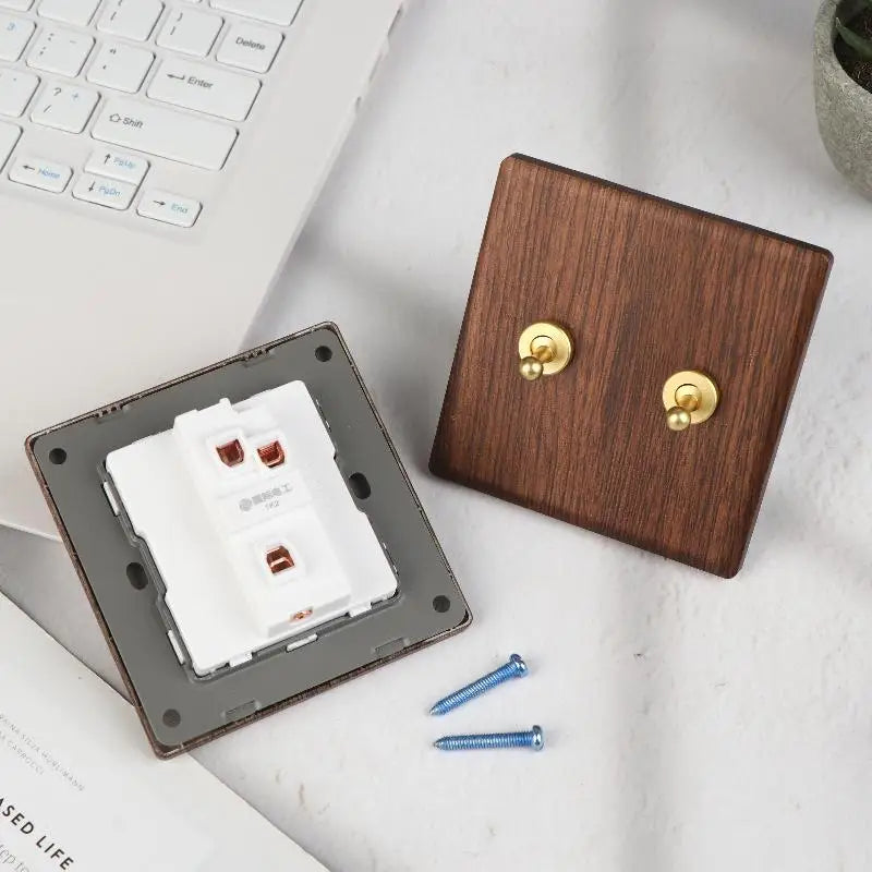 Retro Wood Grain Wall Switch Panel | LED Dimmer Toggle Wall Switch Panel Nixie