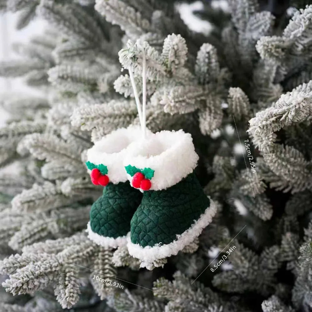 Knitted Plush Christmas Boot Ornament Pendant Pair | Mini Christmas Ornament Nixie Style-2