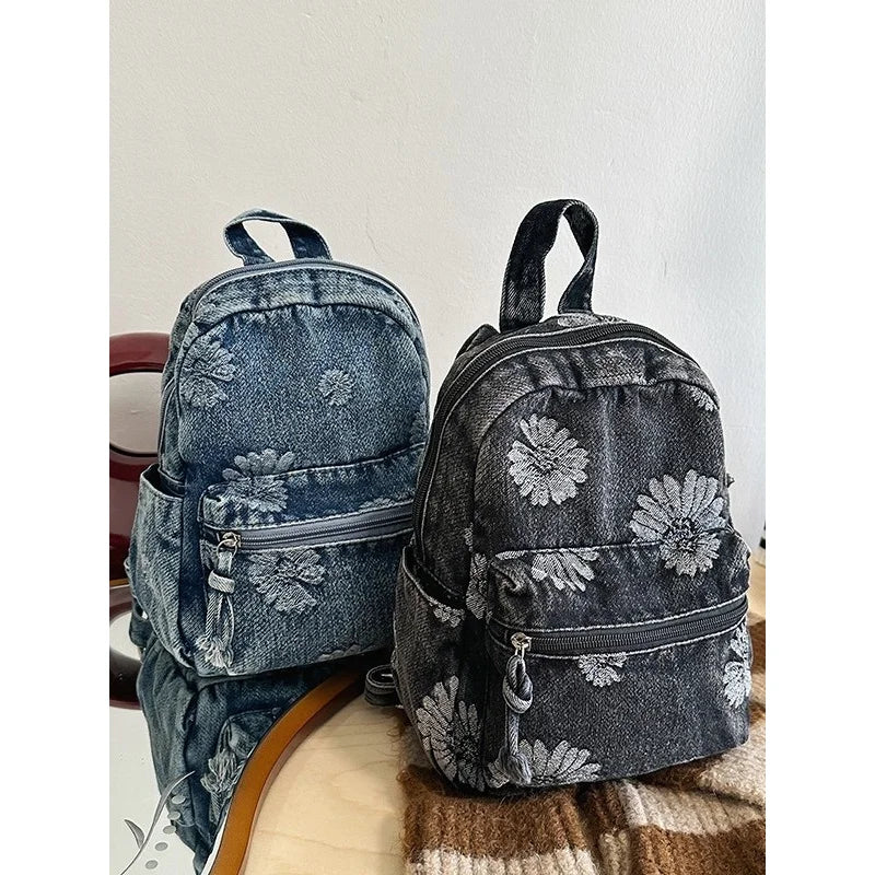 Vintage Japanese Denim Small Backpack – Lightweight Travel Bag Denim Backpack Nixie