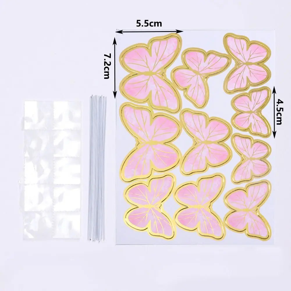 10PCS Colorful Butterfly Cake Toppers Gold Edge Party Decoration Cake Topper Set Nixie