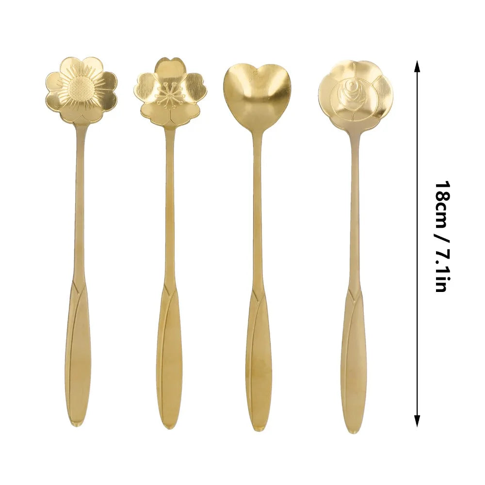 4Pcs Flower Shaped Stainless Steel Stirring Spoons Set Decorative Stirring Spoons Nixie