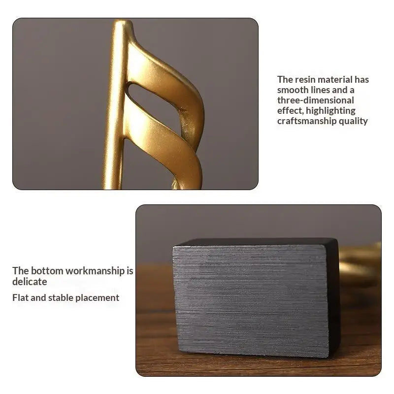Gold Music Note Resin Figurine – Modern Desk & Home Decor