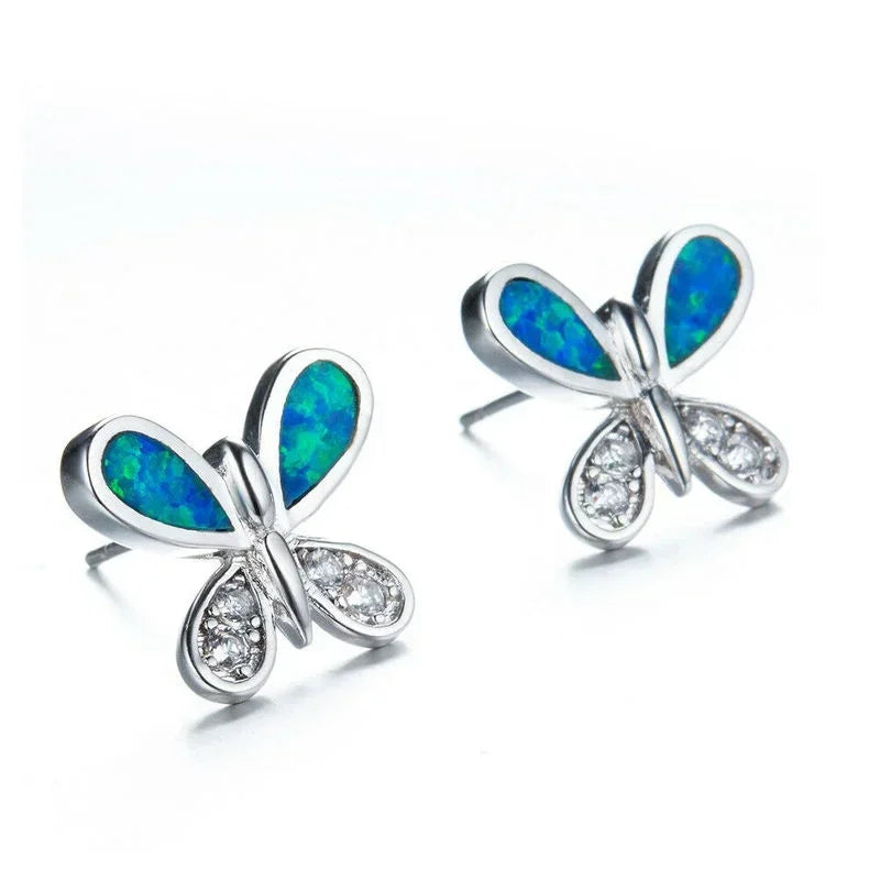 Butterfly Stud Earrings Blue Opal Rhinestone Crystal | Nixie Stud Earrings Nixie