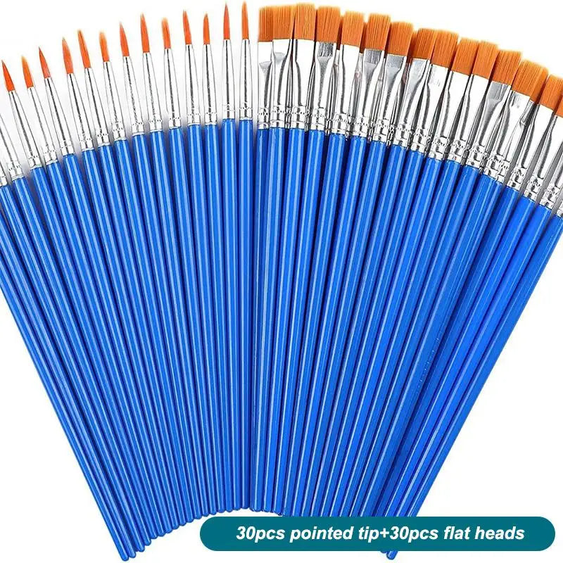 Nylon Paint Brush Set 30–110 Pcs | Round & Flat Art Brushes Art Paint Brush Set Nixie A4