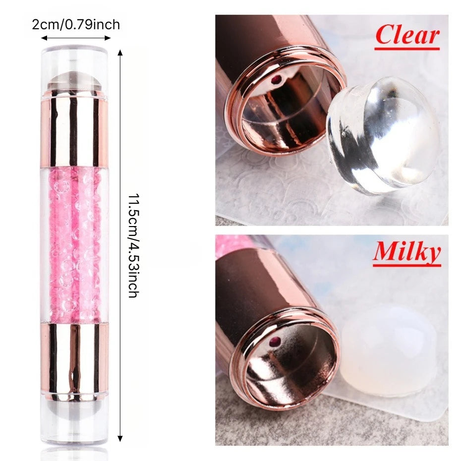 3Pcs Rhinestone Nail Stamp Set – Dual Silicone Stamper & Scrapers Nail Stamping Set Nixie