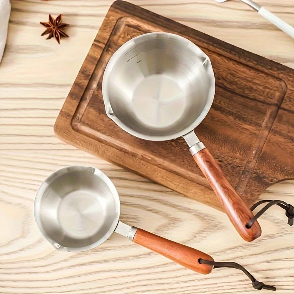 10oz Stainless Steel Pot Wooden Handle | Candle Wax & Cooking Small Saucepot Nixie