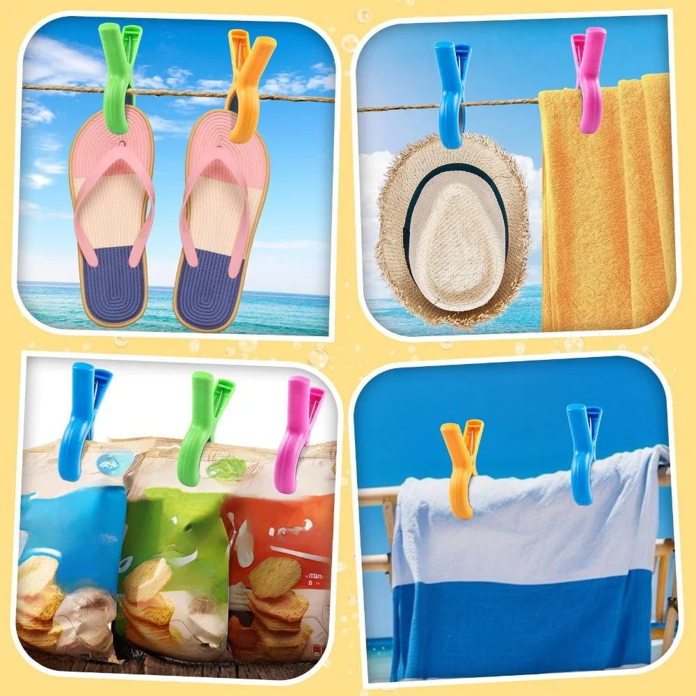 4-Pack Windproof Beach Towel Clips for Chairs, Pool & Cruise
