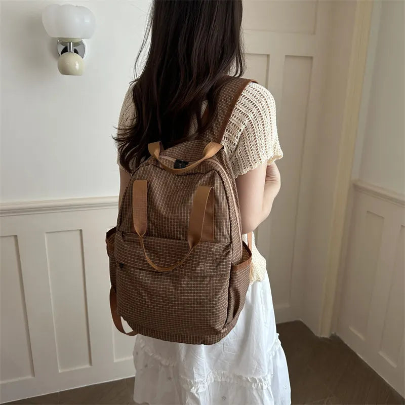 Waterproof Nylon Plaid Foldable Backpack | Lightweight Travel Bag Foldable Travel Backpack Nixie brown