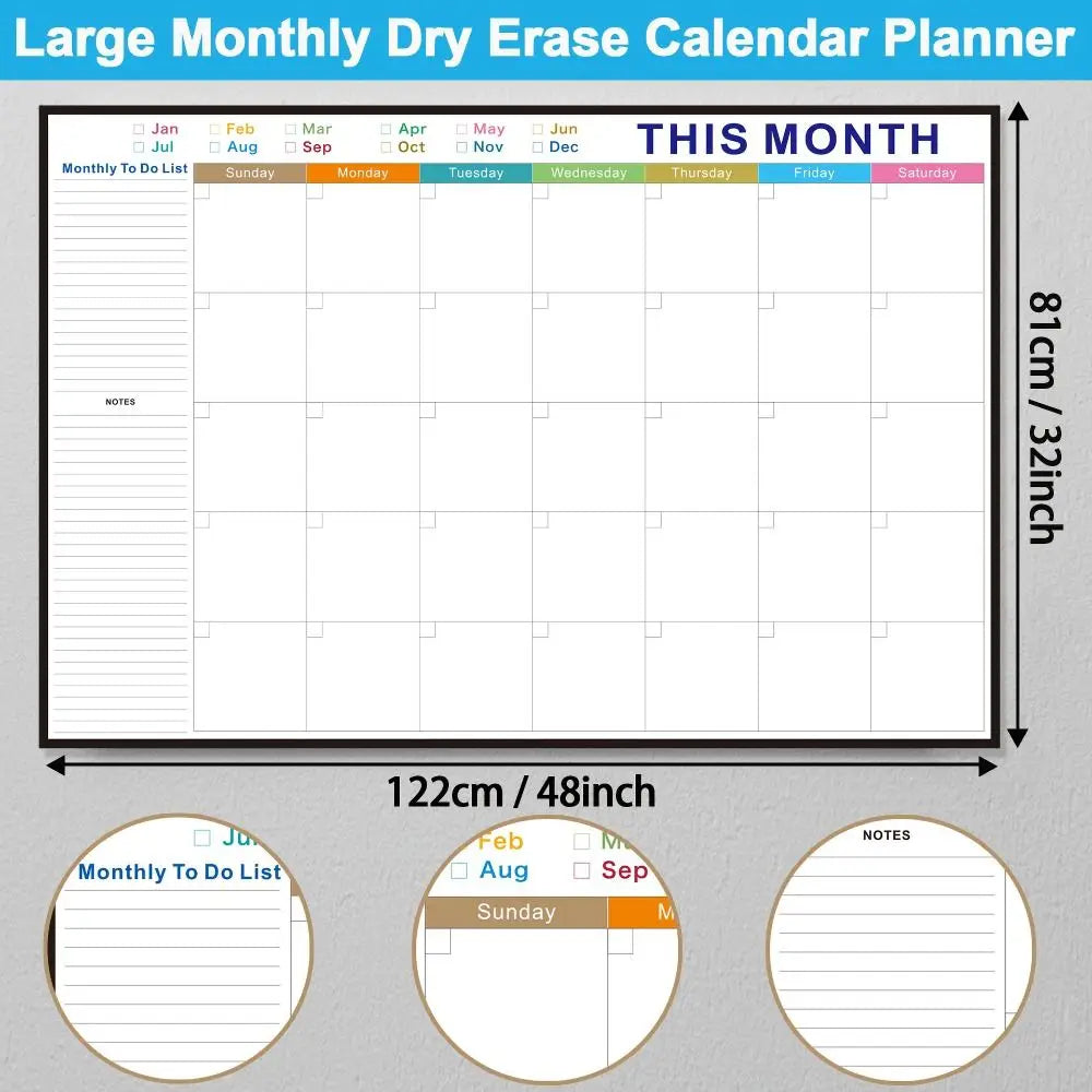 Reusable Dry Erase Monthly Planner Calendar Board 32x48in Whiteboard Planner Calendar Nixie
