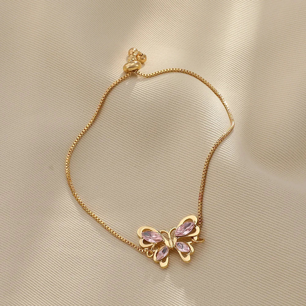 Pink Crystal Hollow Butterfly Bracelet | Women's Fashion Fashion Bracelet Nixie