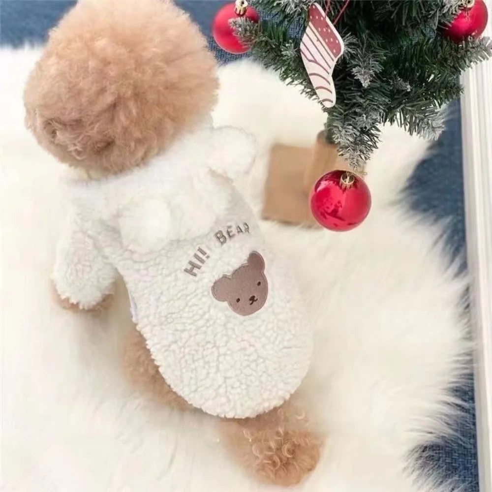 Cartoon Bear Plush Dog Hoodie with Hat | Warm Winter Pet Coat Pet Winter Hoodie Nixie Beige XS