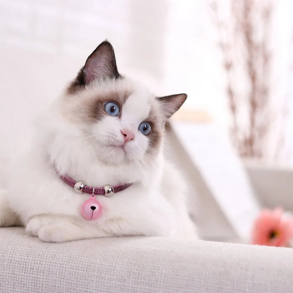 Japanese Style Cat Collar with Bell – Adjustable Nylon Cat Collar Nixie