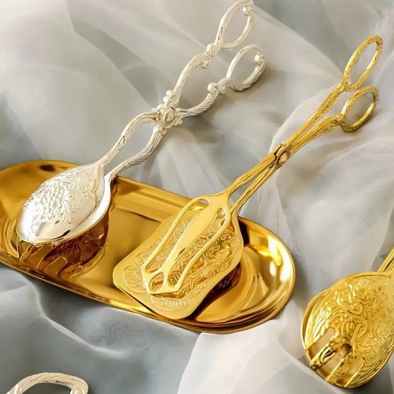 Vintage Gold Plated Serving Tongs – Rustproof Food Clip Kitchen Serving Tongs Nixie