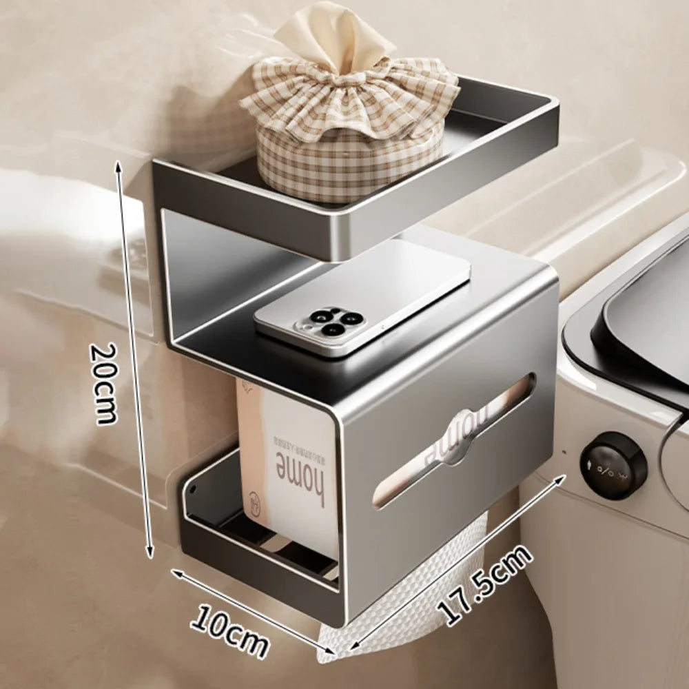 No-Drill Wall-Mounted Toilet Paper Holder with Phone Shelf Toilet Paper Holder Nixie Grey