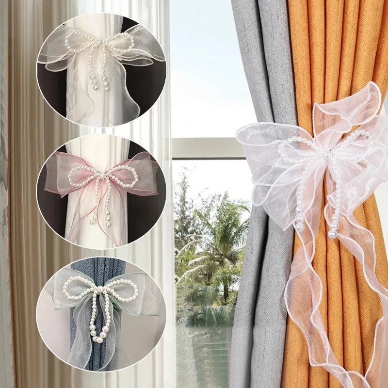 2pcs Silk Bow Curtain Tiebacks – White Window Holdbacks Curtain Tiebacks Nixie