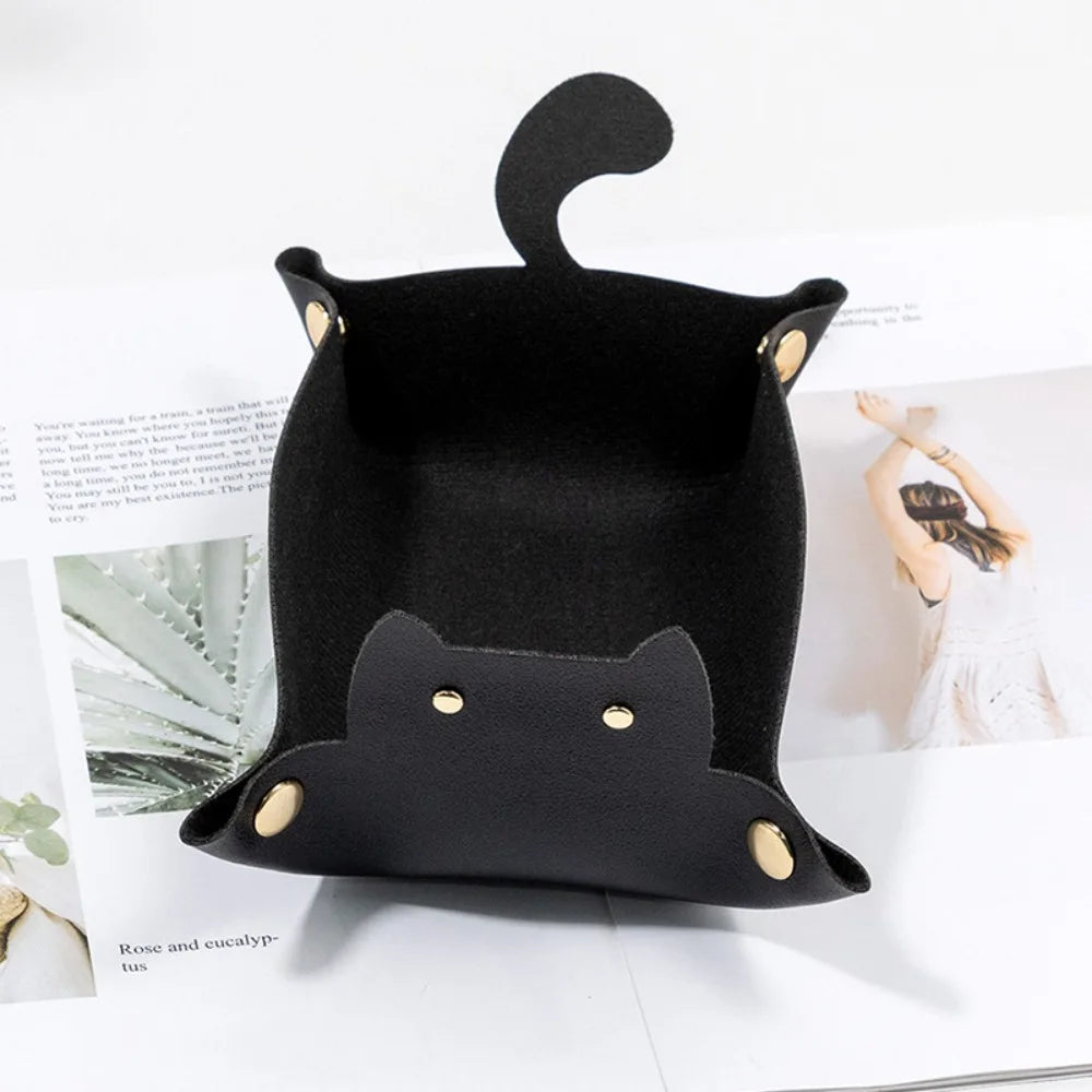 PU Leather Folding Hexagonal Dice Tray – Cute Cat Storage Tray