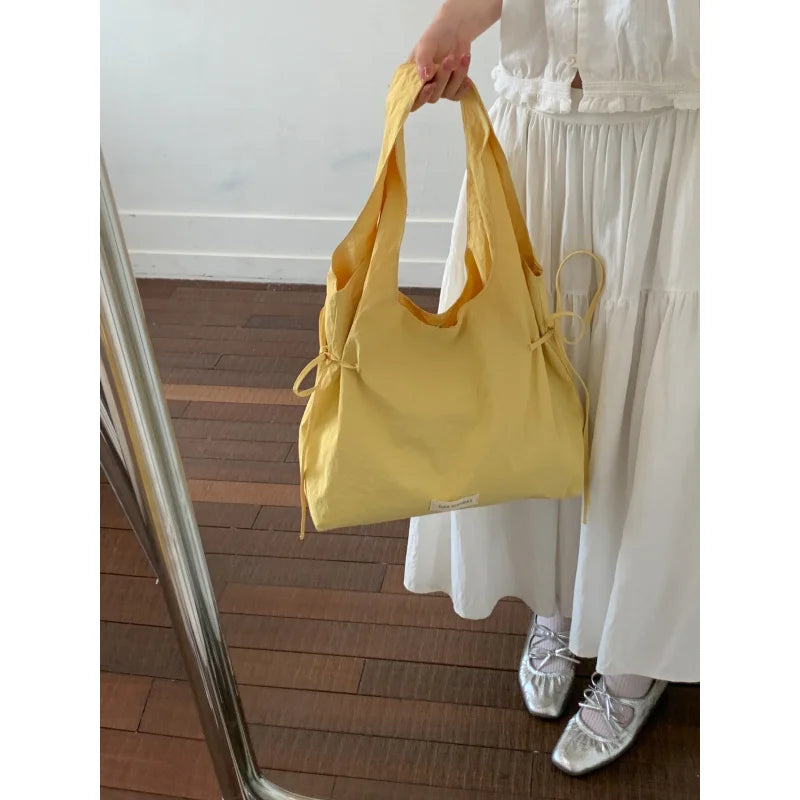 Large Capacity Korean Canvas Tote Bag – Lace-Up Women's Bag Canvas Tote Bag Nixie