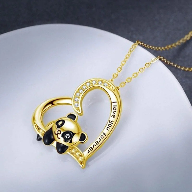 Panda Heart Pendant Necklace – Cute Animal Charm Gift for Women Pendant Necklace Nixie