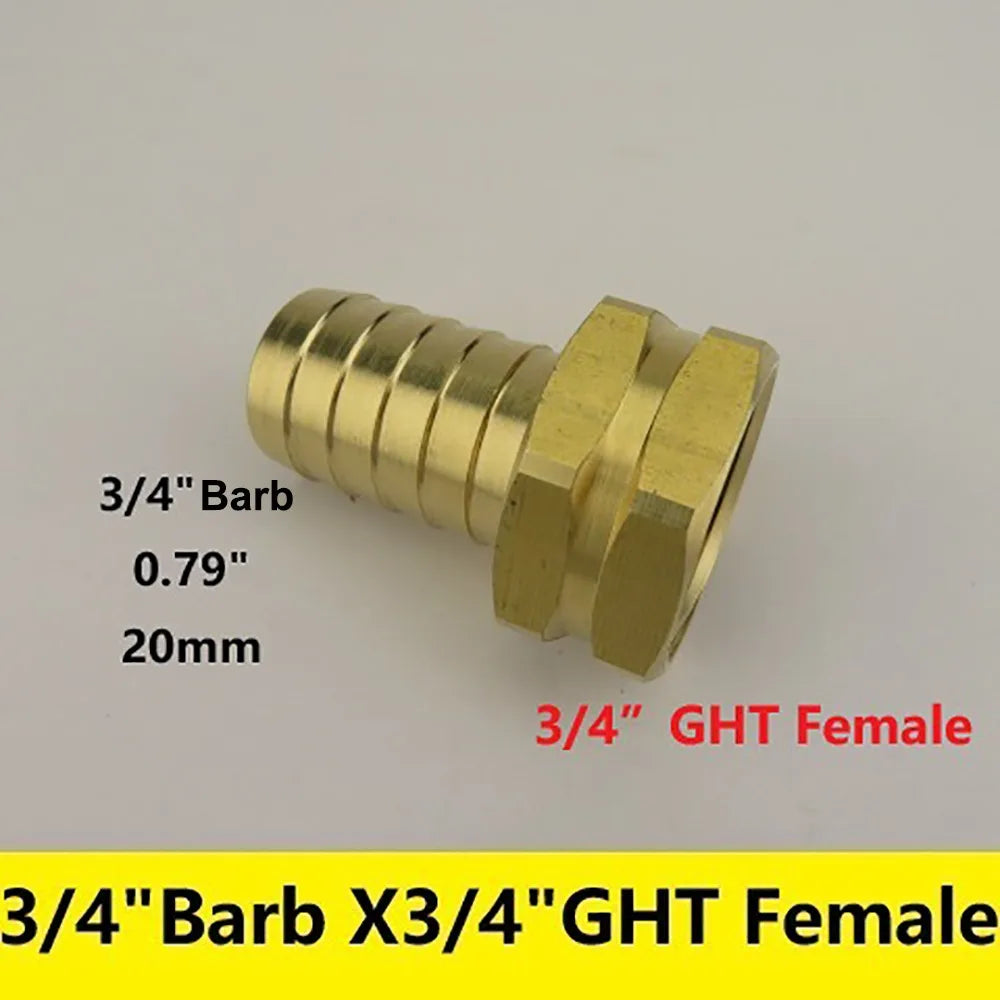 Brass Barb Fitting 3/8"–3/4" x 3/4" GHT Garden Hose Adapter Brass Hose Fitting Nixie 3-4-Barb x 3-4-GHT F