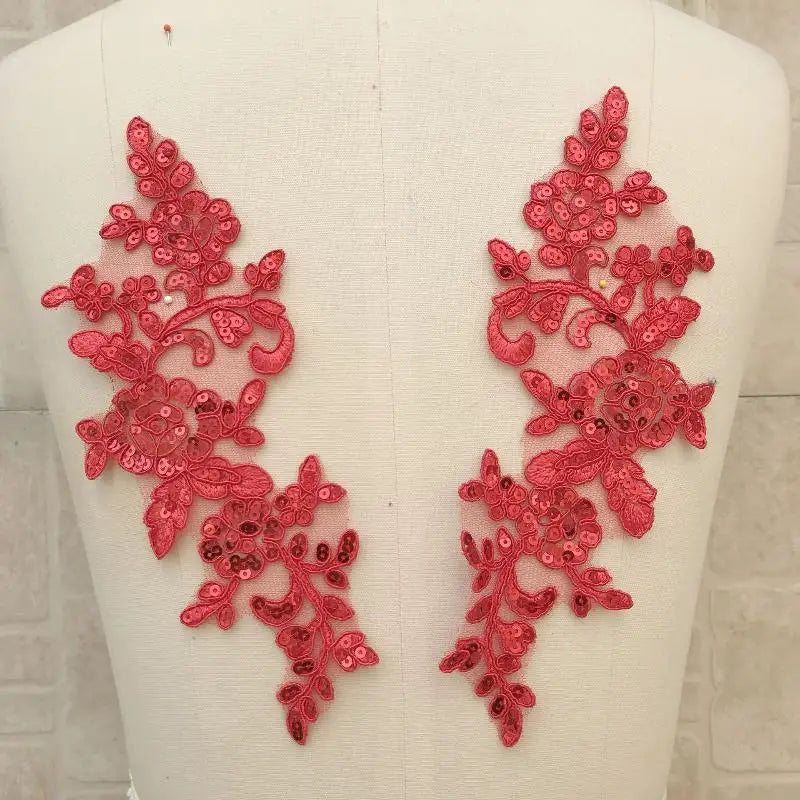 Embroidered Sequin Lace Appliqué Patches – 1 Pair Floral DIY