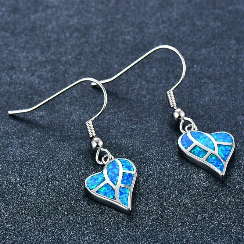 Heart Simulated Opal Silver Drop Dangle Earrings | Nixie Drop Dangle Earrings Nixie