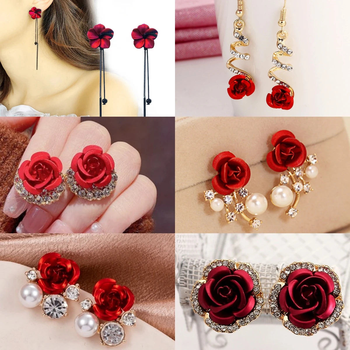 Rose Flower Imitation Pearl Drop Earrings – 14K Gold Plated Pearl Drop Earrings Nixie