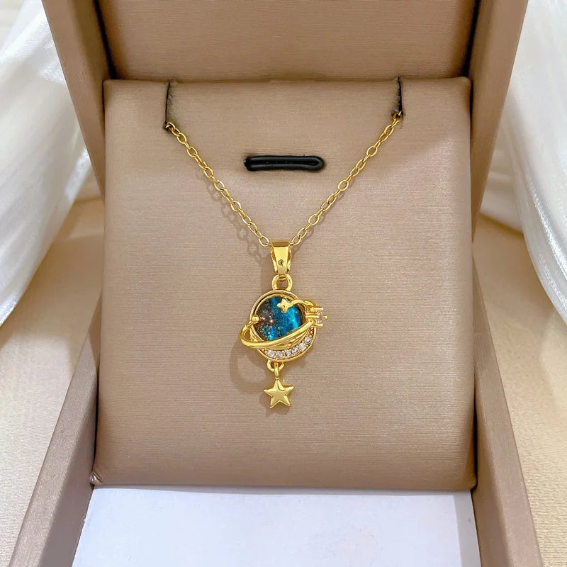 Galaxy Starry Sky Pendant Choker Necklace | Gold Plated Pendant Choker Necklace Nixie