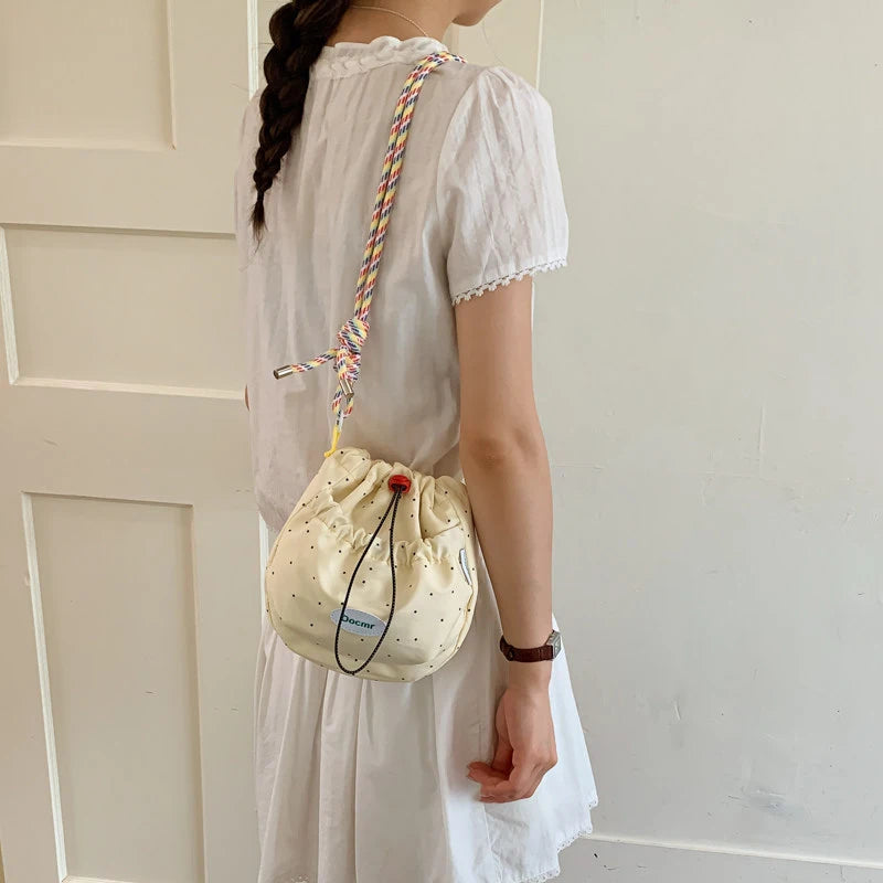 Japanese Drawstring Bucket Bag – Polka Dot Crossbody Purse Crossbody Bucket Bag Nixie