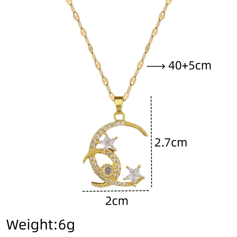 Star Moon Pendant Necklace | Gold Stainless Steel Choker Women Pendant Necklace Nixie XL2606-781
