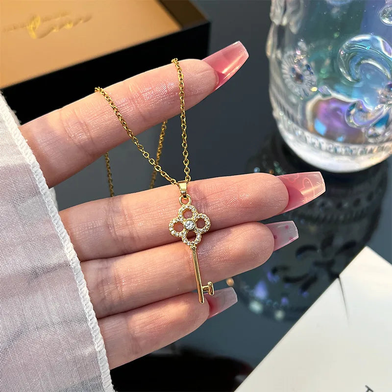 Gold-Plated Copper Key Pendant Necklace for Women | Minimalist Pendant Necklace Nixie