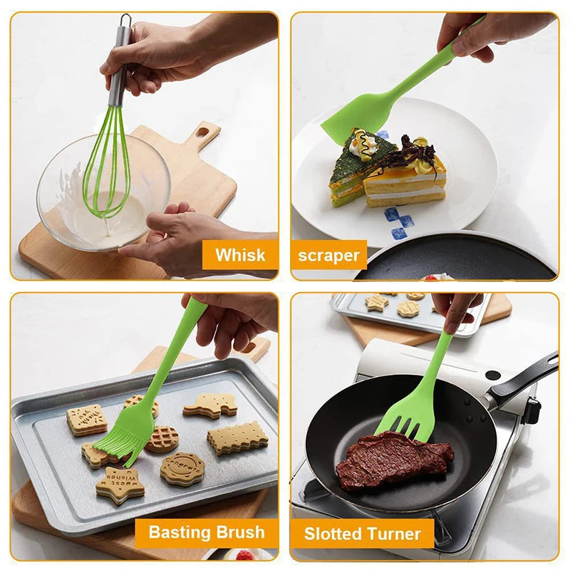 5-Piece Silicone Kitchen Utensil Set – Spatula, Whisk & Brush Silicone Utensil Set Nixie
