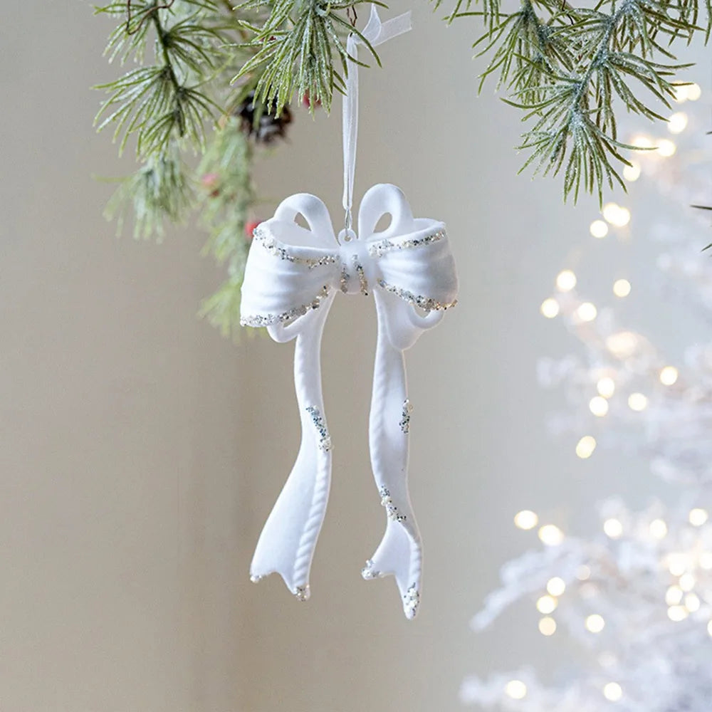 White Christmas Ornaments – Flocking Deer, Wreath & Snowflake